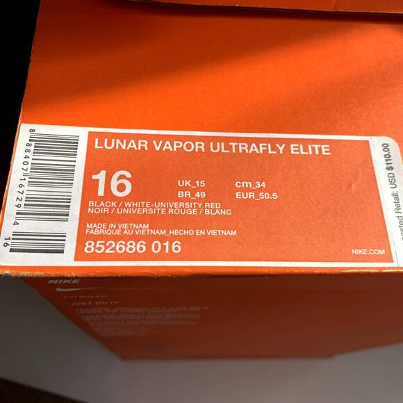 Nike Baseball Cleats Lunar Vapor Ultrafly Elite NIB Red Athletic Sz 16 Mens NWT - Picture 8 of 10